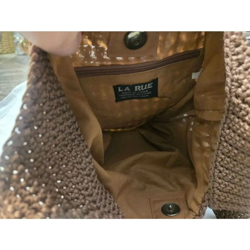La Rue Womens Brown Crotcheted Hobo Shoulder Bag